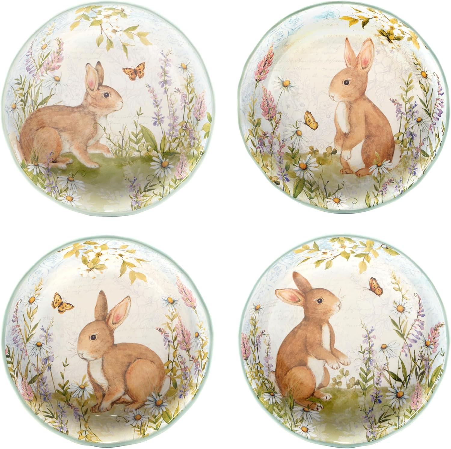 Certified International Easter Meadow Set of 4 Soup Bowls – 22oz Ceramic Bowls with Bunny, Flower & Butterfly Design – Ideal for Soup, Pasta & Salad – Durable, Microwave & Dishwasher Safe for Spring Dining (Set of 4)