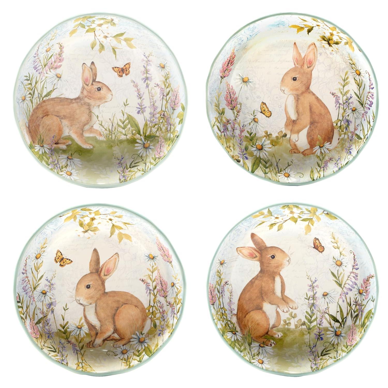 Certified International Easter Meadow Set of 4 Soup Bowls – 22oz Ceramic Bowls with Bunny, Flower & Butterfly Design – Ideal for Soup, Pasta & Salad – Durable, Microwave & Dishwasher Safe for Spring Dining (Set of 4)