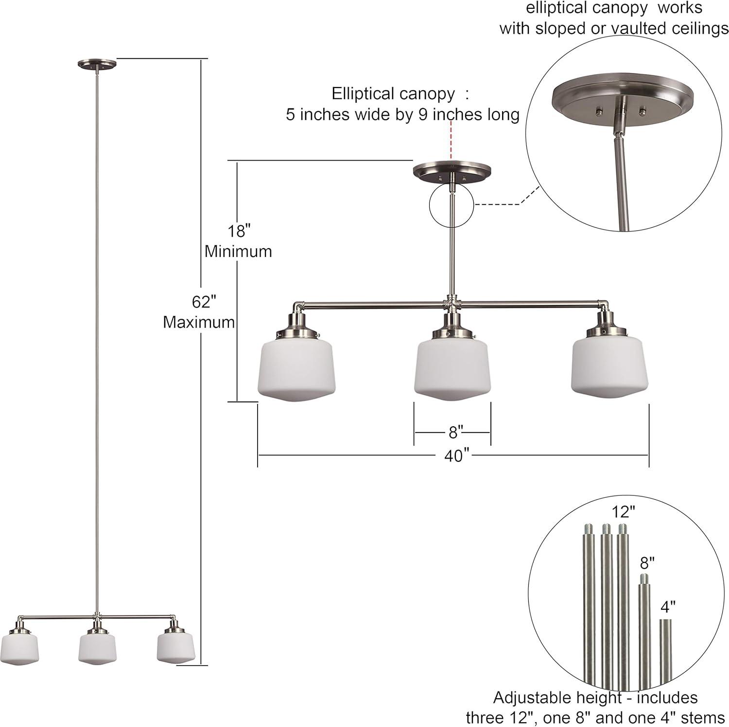 Brushed Nickel 3-Light Linear Glass Pendant Chandelier