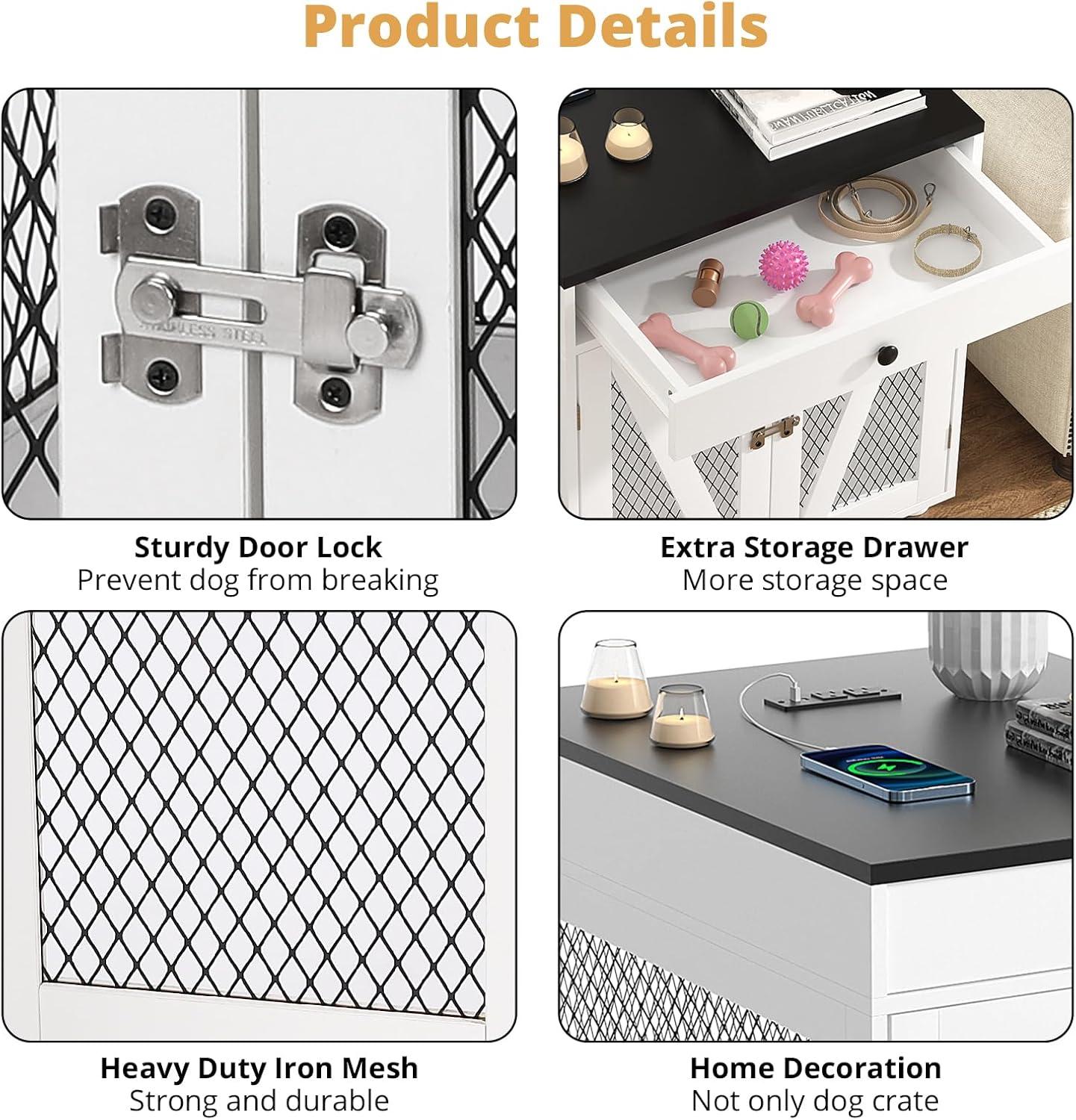 Tucker Murphy Pet™ Dog Crate Furniture, Wooden Dog Kennel End Table with USB Charging Station, Storage Drawer, Double Latched Door, Farmhouse Furniture-Style Crate Side Table for Dogs Under 40 lbs, Indoor Use