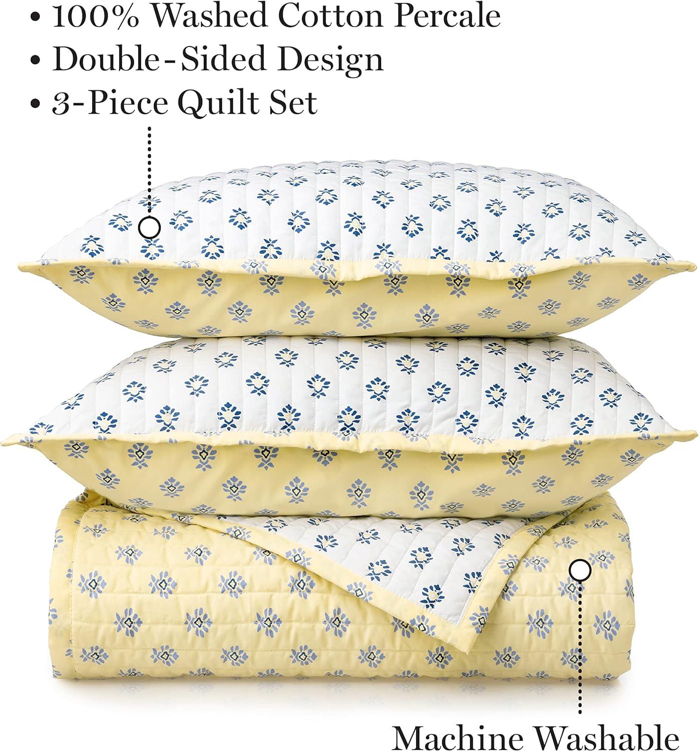 Martha Stewart Naomi Block Print 3 Piece Quilt Set