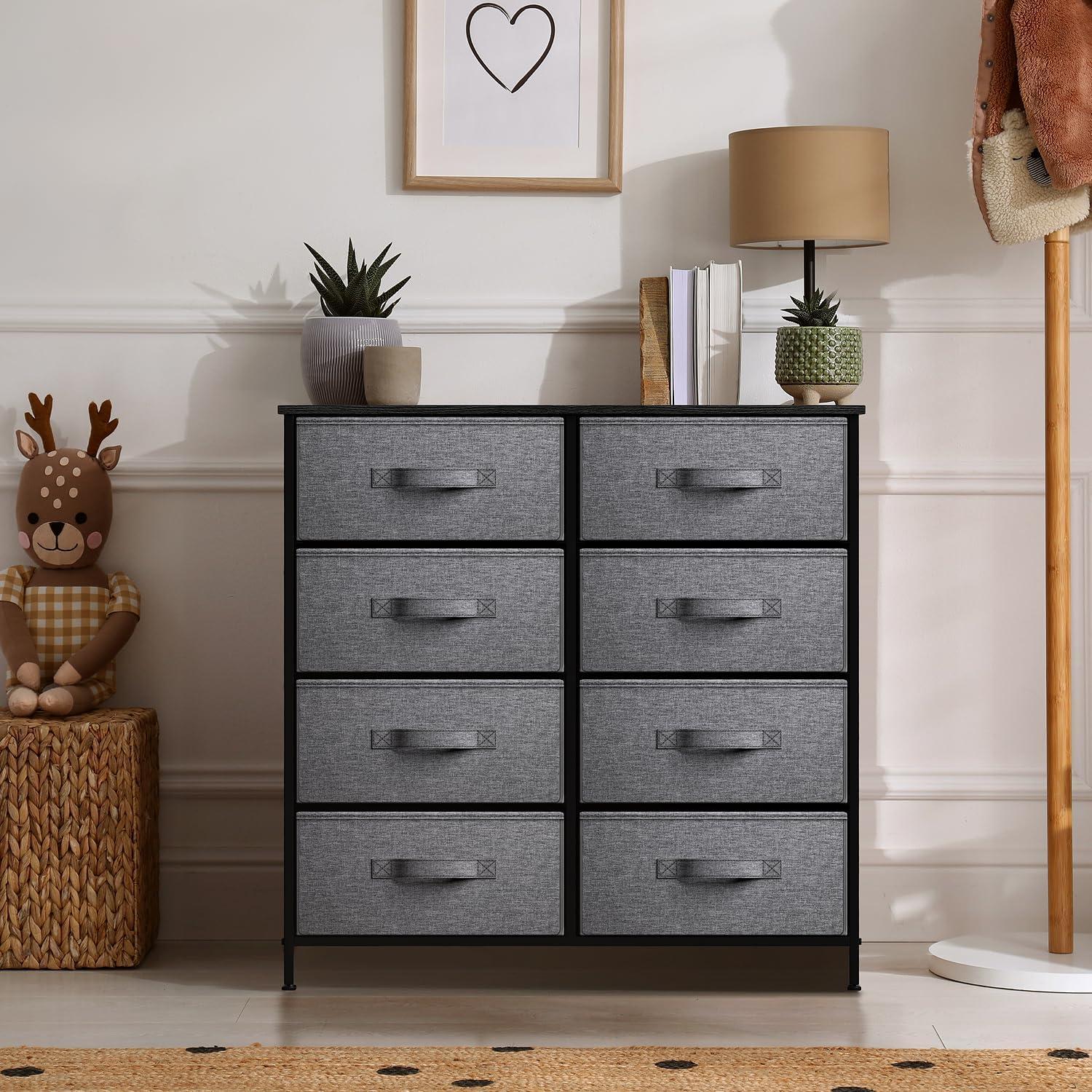 Sorbus 8 Drawers Dresser- Storage Unit with Steel Frame, Wood Top, Fabric Bins - for Bedroom, Closet, Office and more