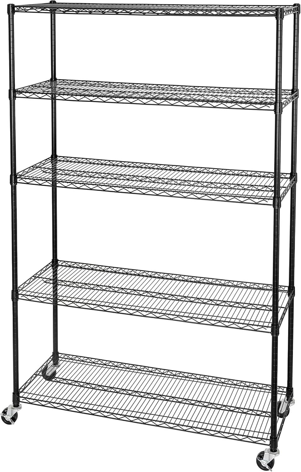 Seville Classics UltraDurable Commercial-Grade 5-Tier NSF-Certified Steel Wire Shelving with Wheels, 48" x 18", Black