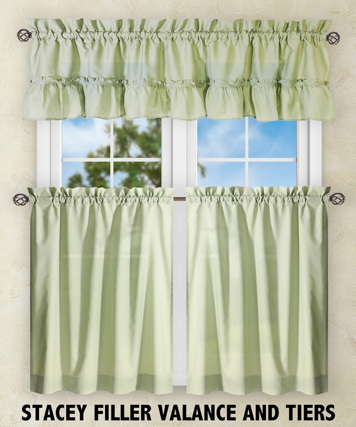 Ellis Stacey 1.5" Rod Pocket High Quality Fabric Solid Color Window Ruffled Swag 60"x38" Sage