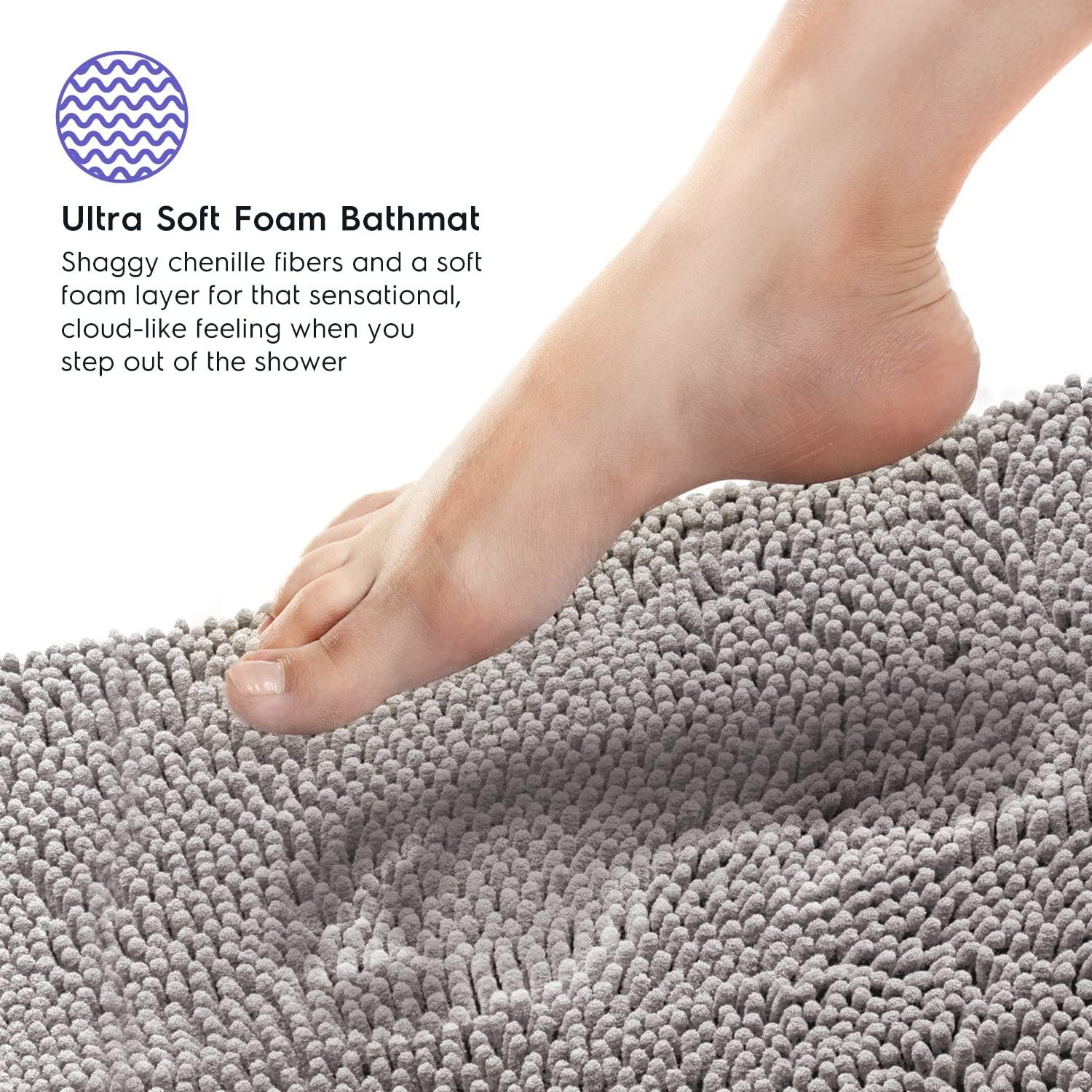 Latitude Run® Bathroom Rugs, Extra-Thick Memory Foam Bath Mat, Ultra-Soft Chenille Microfiber, Highly Absorbent, Machine Washable, Shaggy Bath Mats For Bathroom, Circular Cutout (21X32 + 20X22, 2Pcs) Grey