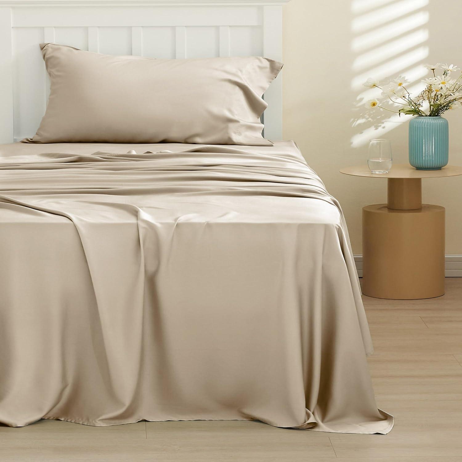 Rayon Derived from Bamboo Sheet Set 3 Pcs Solid Twin Dark Grey - Bedsure