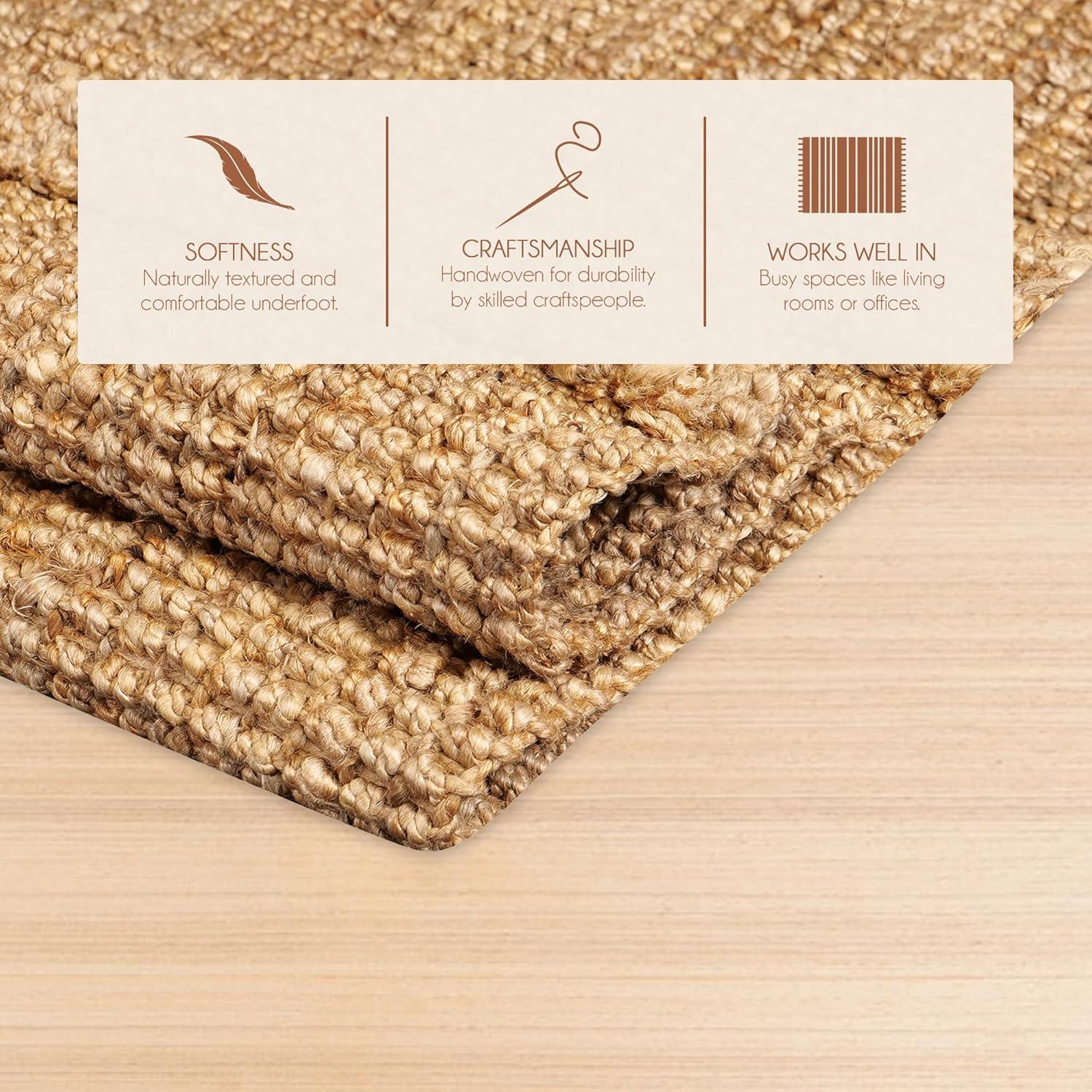 Nuloom Raleigh Solid 8 Square Wool Jute Indoor Area Rug for Dining Room Rug Neutral Rug Living Room Rug Kitchen, Natural