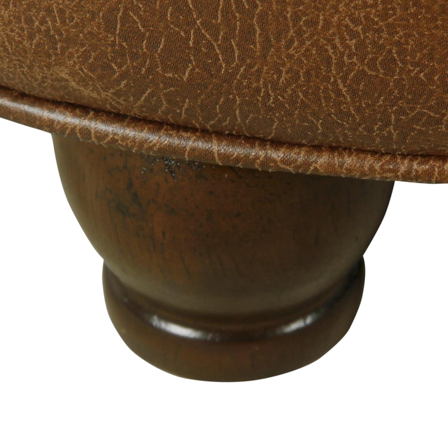 Large Tufted Round Storage Ottoman Faux Leather Distressed Brown - HomePop