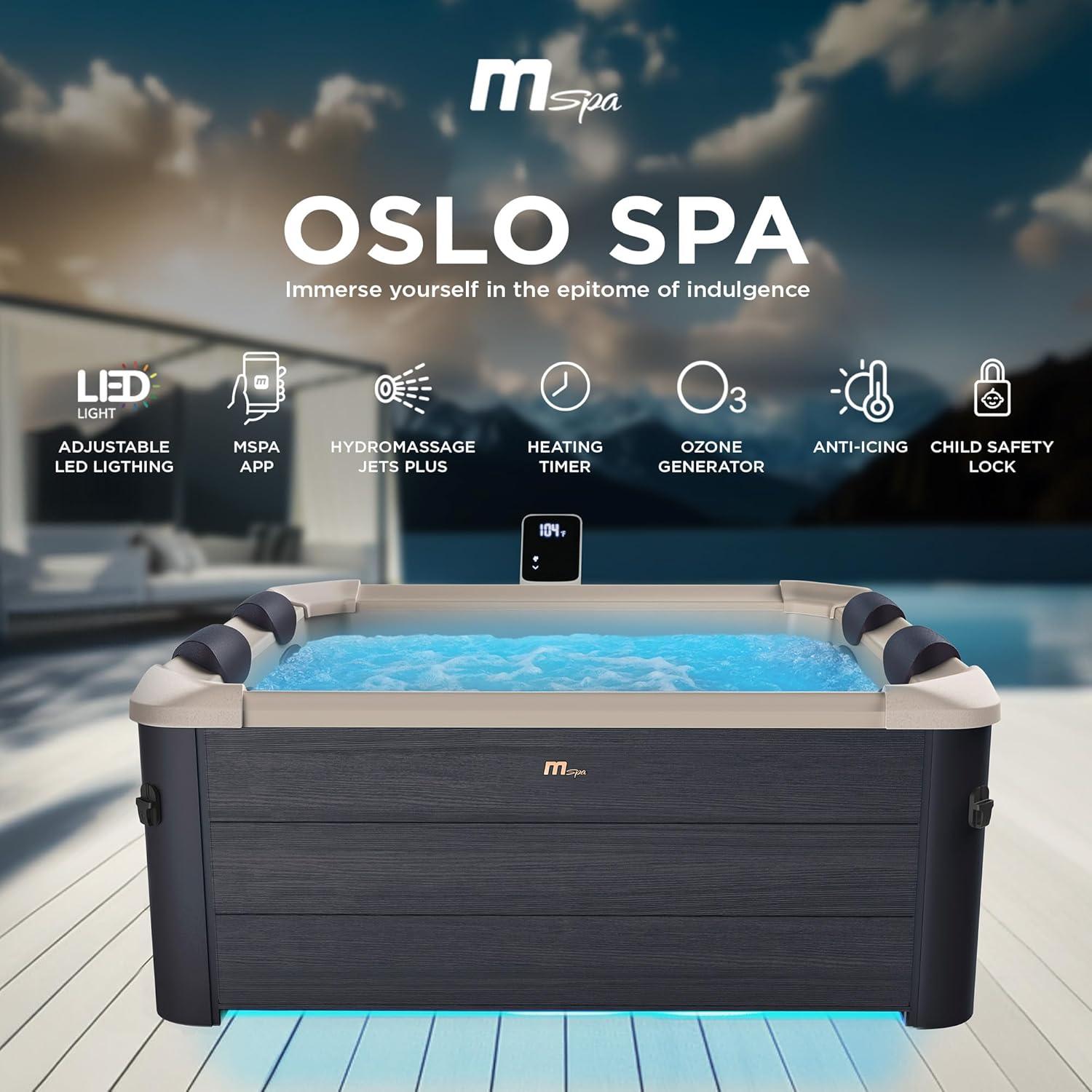 Open Box MSpa Oslo 6 Person Squared Hot Tub w/Hydro Massage Jets & LED Strip