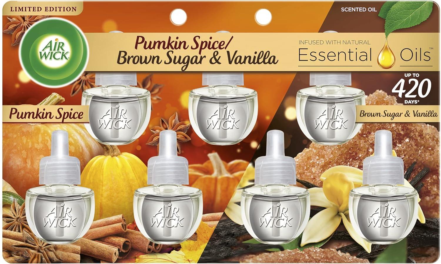 Air Wick Plug-In Fall Scented Oil Air Freshener Warmer Refills, Pumpkin and Brown Sugar, 7 Count