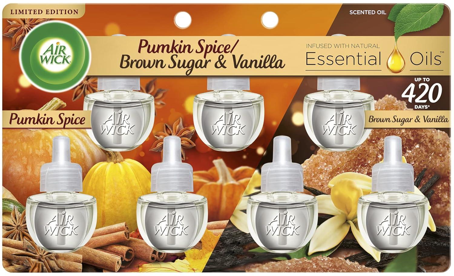 Air Wick Plug-In Fall Scented Oil Air Freshener Warmer Refills, Pumpkin and Brown Sugar, 7 Count