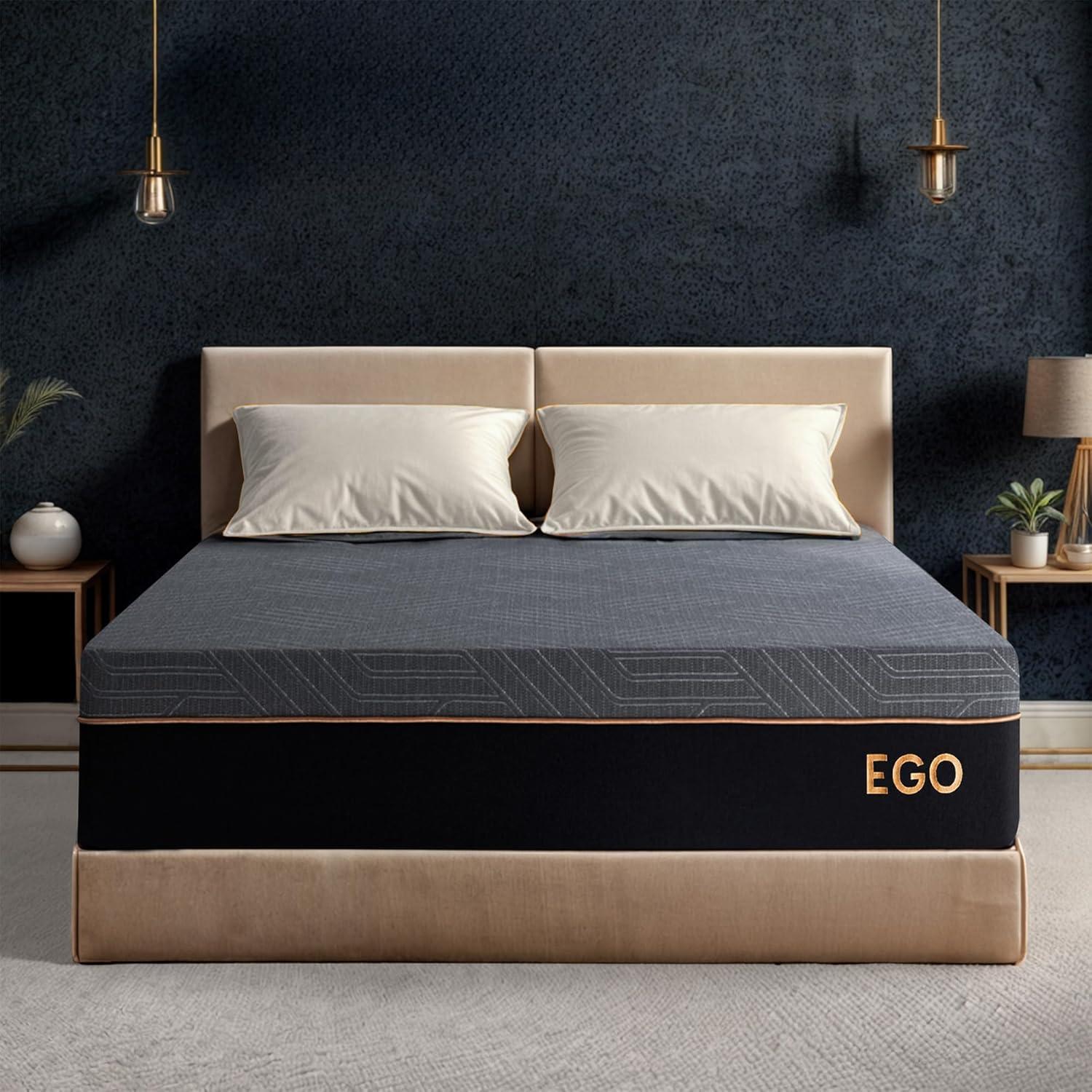 EGOHOME 12 Inch King Size Mattress, Copper Gel Cooling Memory Foam for Back Pain Relief, Therapeutic Bed in a Box, Foam Made in USA, CertiPUR-US Certified, 76x80x12 Black