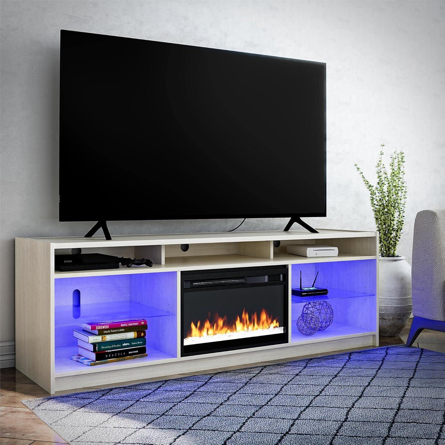 Luna Ivory Oak 75" Electric Fireplace TV Console