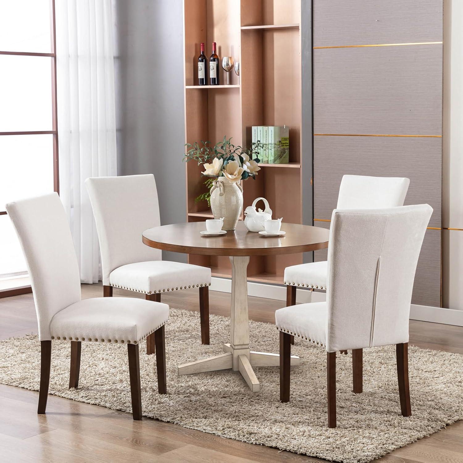 COLAMY Upholstered Parsons Dining Chairs Set of 4, Fabric Dining Room Kitchen Side Chair with Nailhead Trim and Wood Legs - Dark Grey