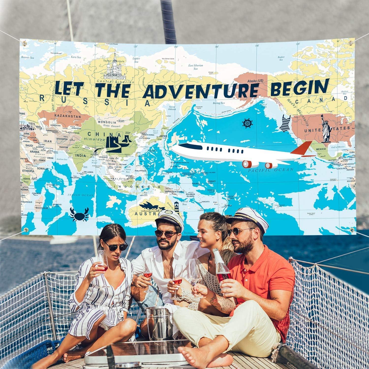 Adventure Awaits Backdrop Large Travel Theme Banner Decoration Let The Adventure Begin World Map Dessert Table