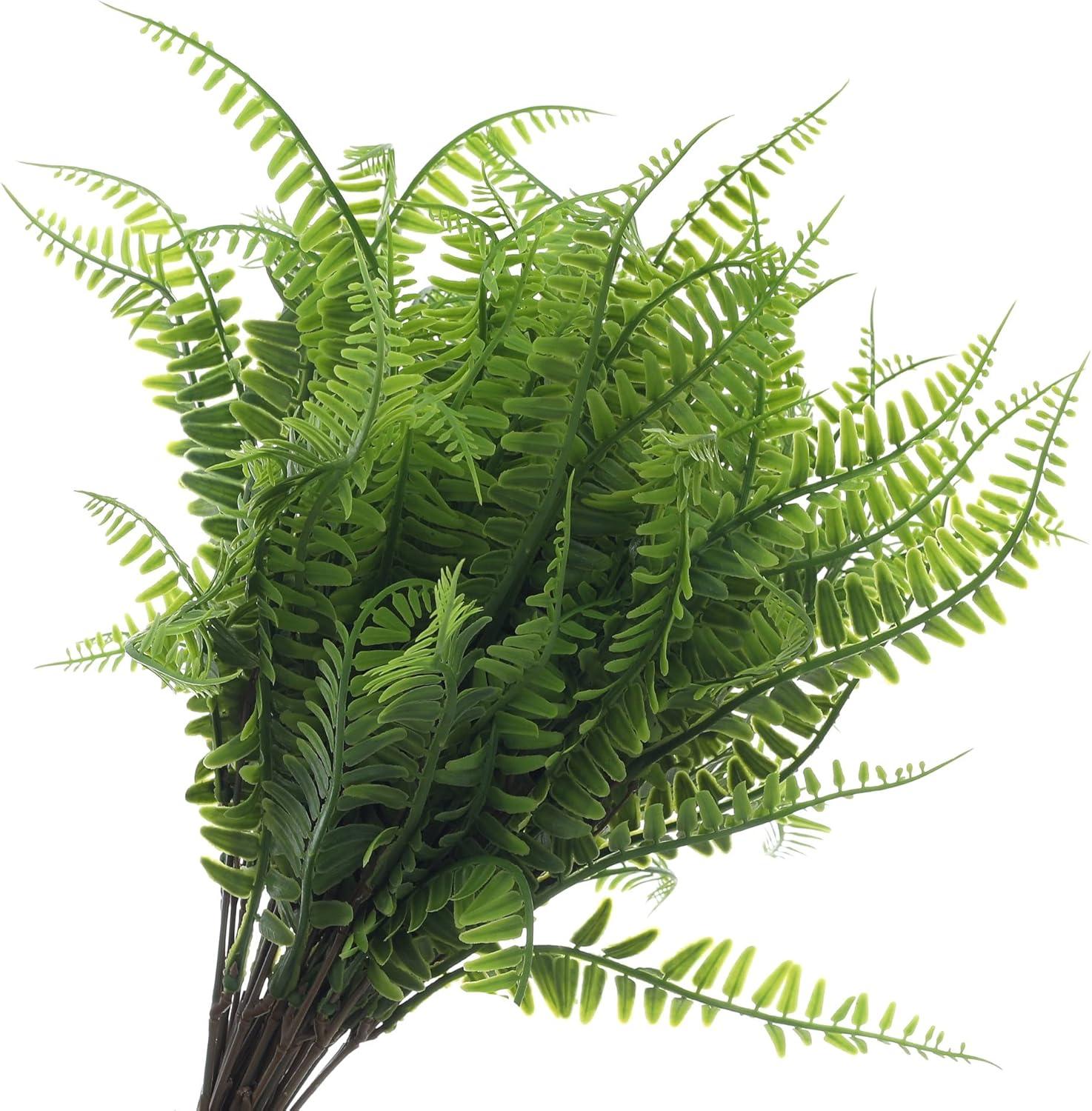 Grand Verde Boston Ferns Artificial Greenery Bush Real Touch Plastic Tassel Shrub Leaf Faux Plants - 10pcs Bulk (Light Green)