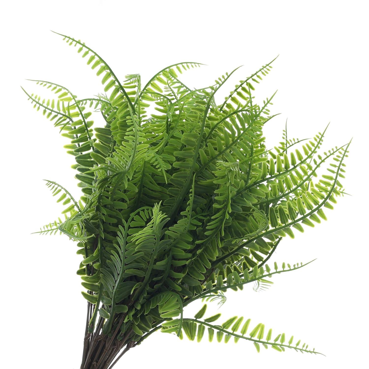 Boston Ferns Artificial Greenery Faux Plants Real-Touch Bush Plastic Leaves Shrubs - 10pcs Bulk (Light Green)