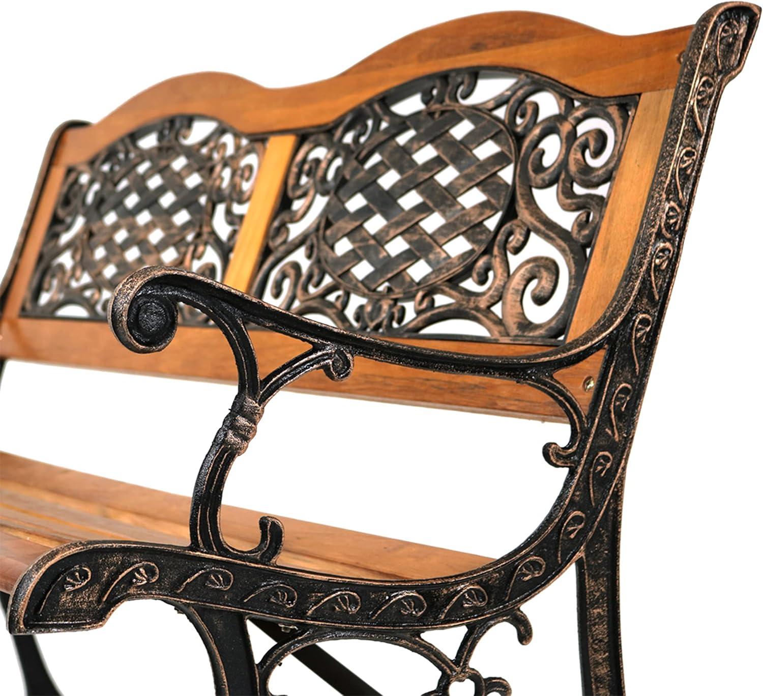 Sunnydaze 49" Black Cast Iron and Wood Outdoor Bench