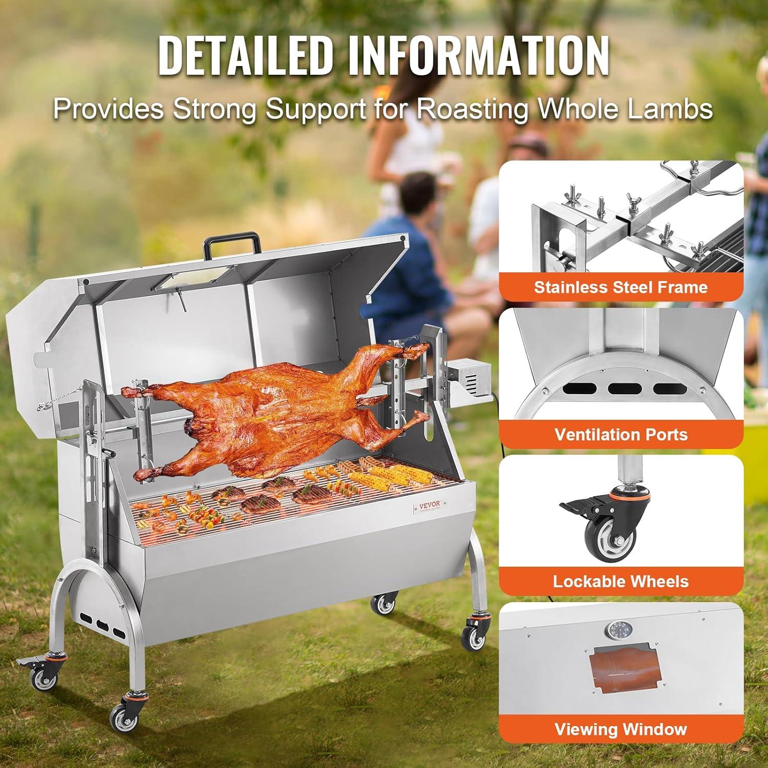 Roaster Spit Rotisserie BBQ Grill Pig Lamb Chicken Roaster 52W 198LBS