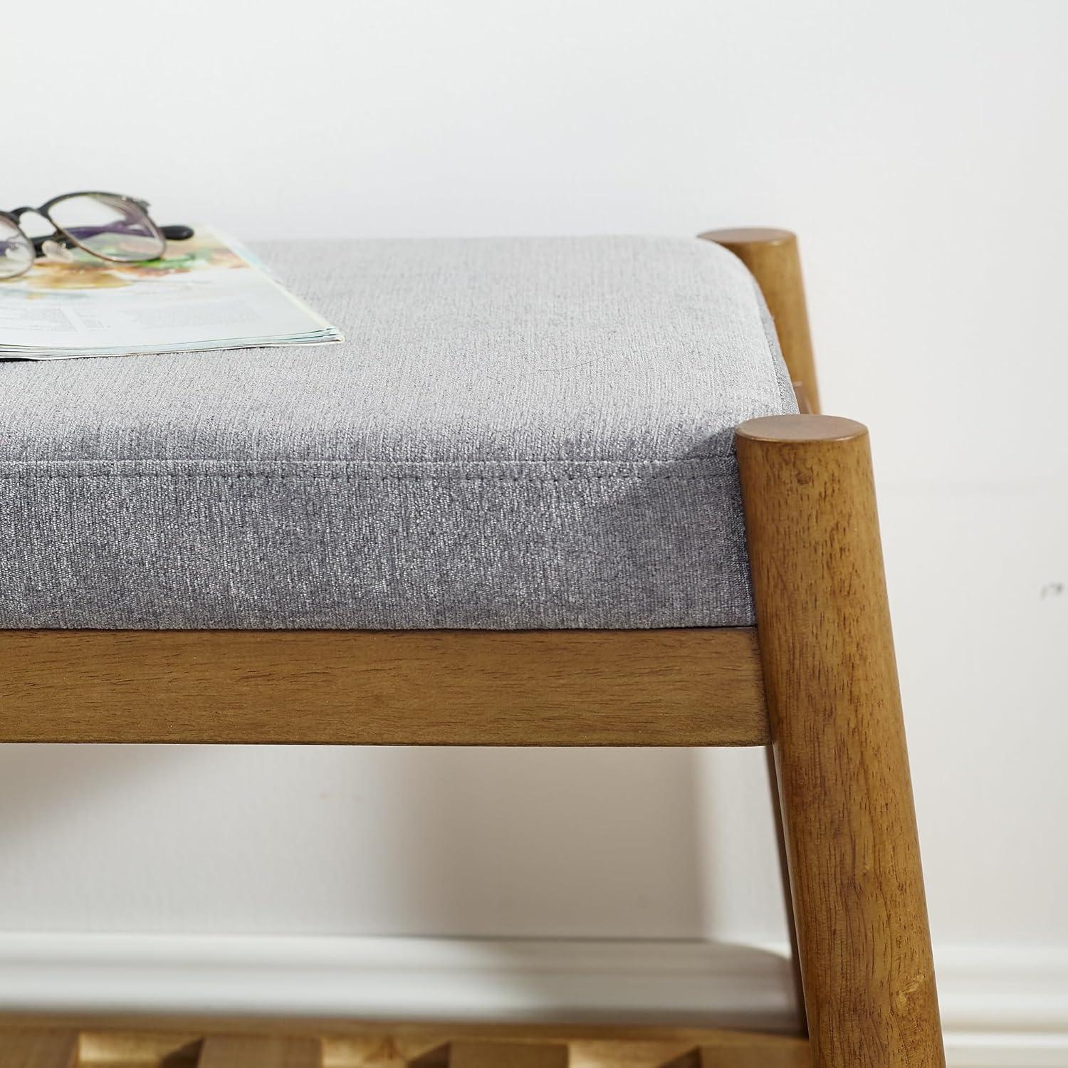 Upholstered Entryway Bench, Bedroom Bench for End of Bed, Dining Bench with Padded Seat for Kitchen, Living Room, Fabric Rubber Wood Indoor Bench (Beige)