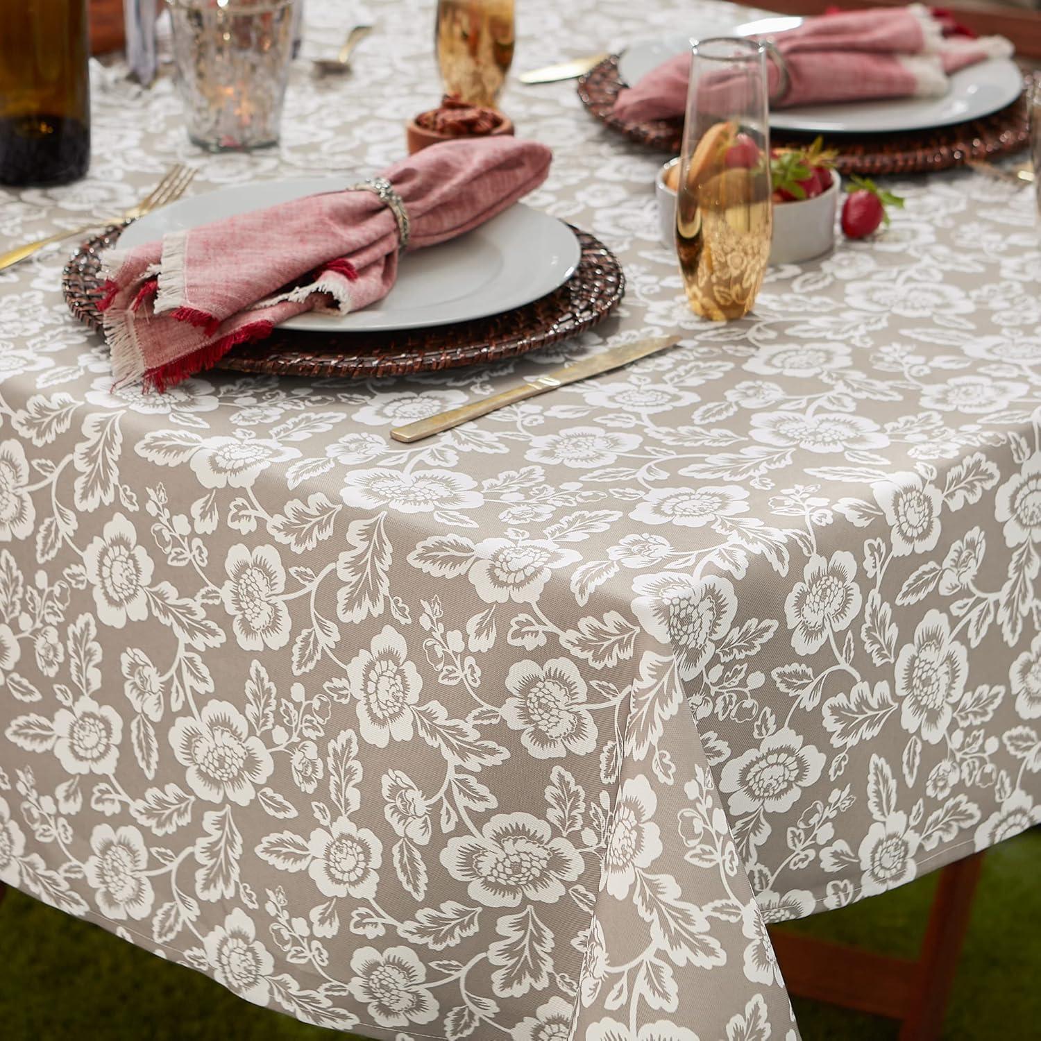 Design Imports Stone Floral Print Outdoor Tablecloth With Zipper 60X84