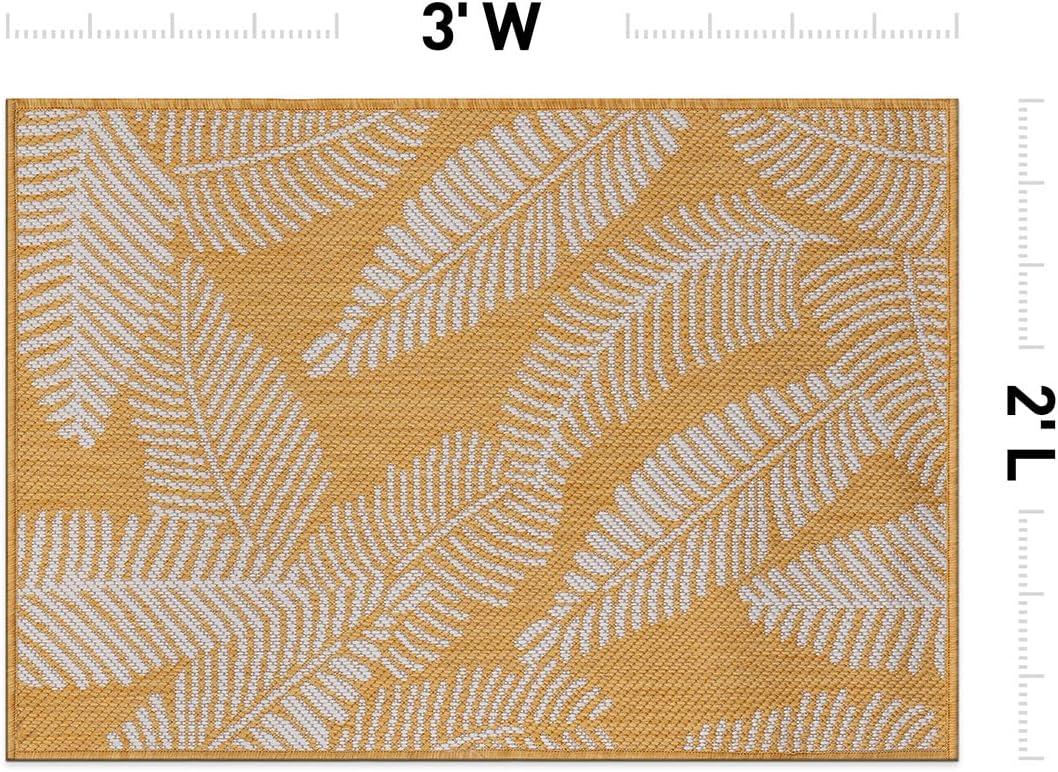 World Rug Gallery Distressed Palm Leaves Textured Flat Weave Indoor/Outdoor Area Rug - YELLOW 2'x3'