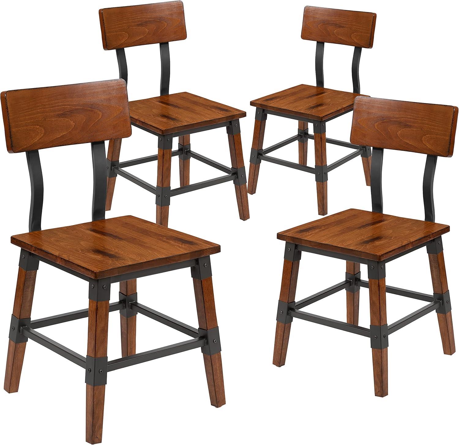 Flash Furniture 4 Pack Rustic Antique Walnut Industrial Wood Dining Chair