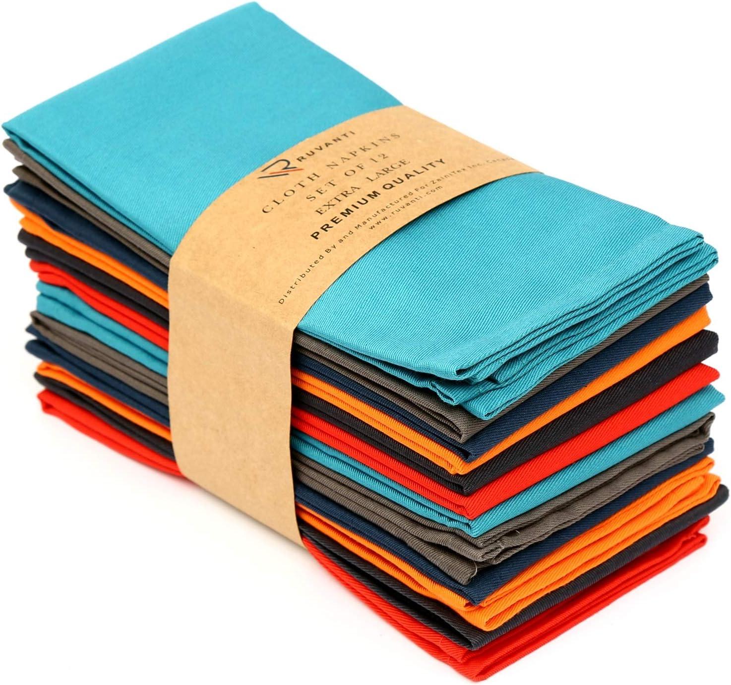 Ruvanti Multi Color Cloth Napkins 12 Pack 18X18 inch Durable Linen Napkins - Soft and Comfortable Reusable Fabric Napkins -Perfect Table Napkins/Cotton Dinner Napkins/Cocktail Napkins f