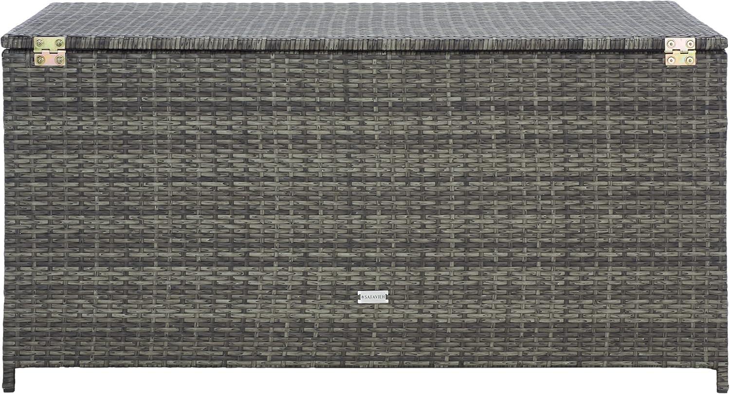 Oliveira Outdoor Cushion Deck Box - Grey Brown/White Cushion - Safavieh