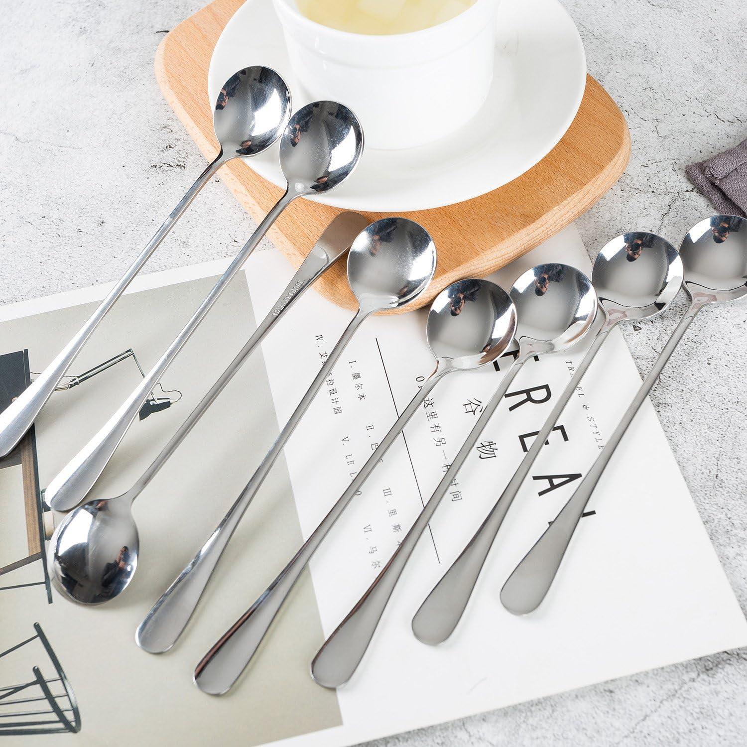 Set of 8 Long-Handled Stainless Steel Iced Tea Spoons