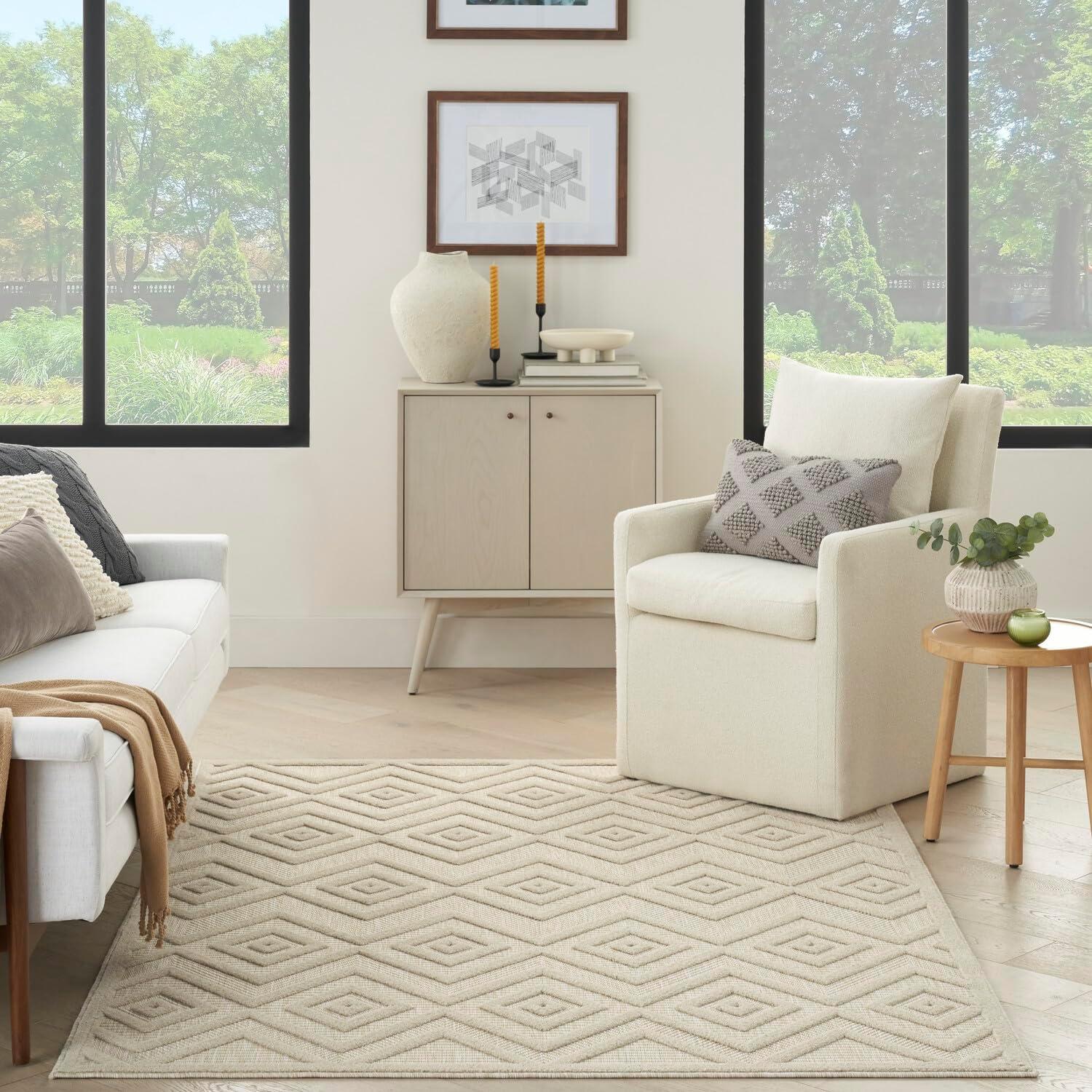 Cream Diamond Flat Woven Synthetic 6' x 9' Area Rug