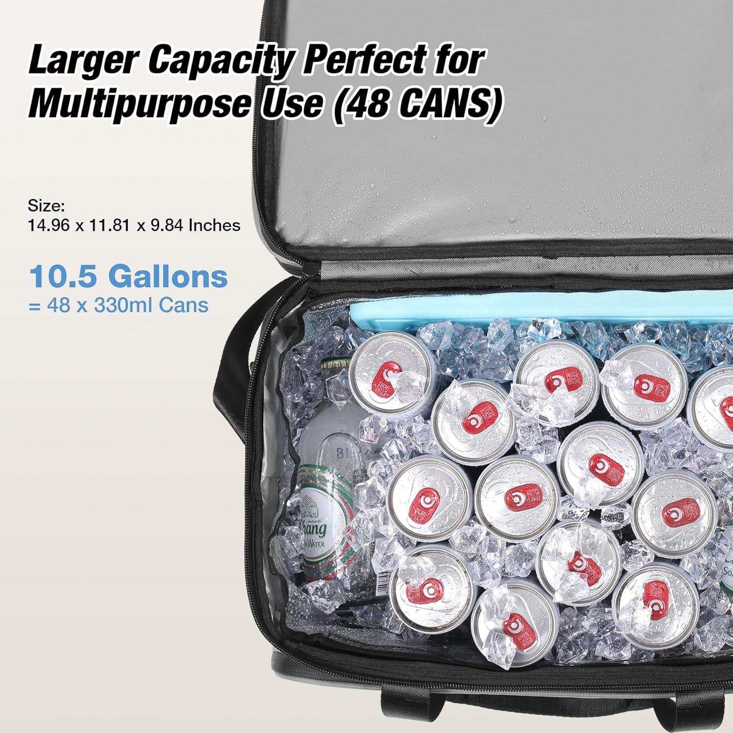 WARMOUNTS Soft Cooler Bag 48 Cans & Insulated Bag 2 in 1, w/ Insulating Cover, Upgraded Leakproof Camping Cooler Bag 2 Compartment for Camping Hiking Picnic Beach