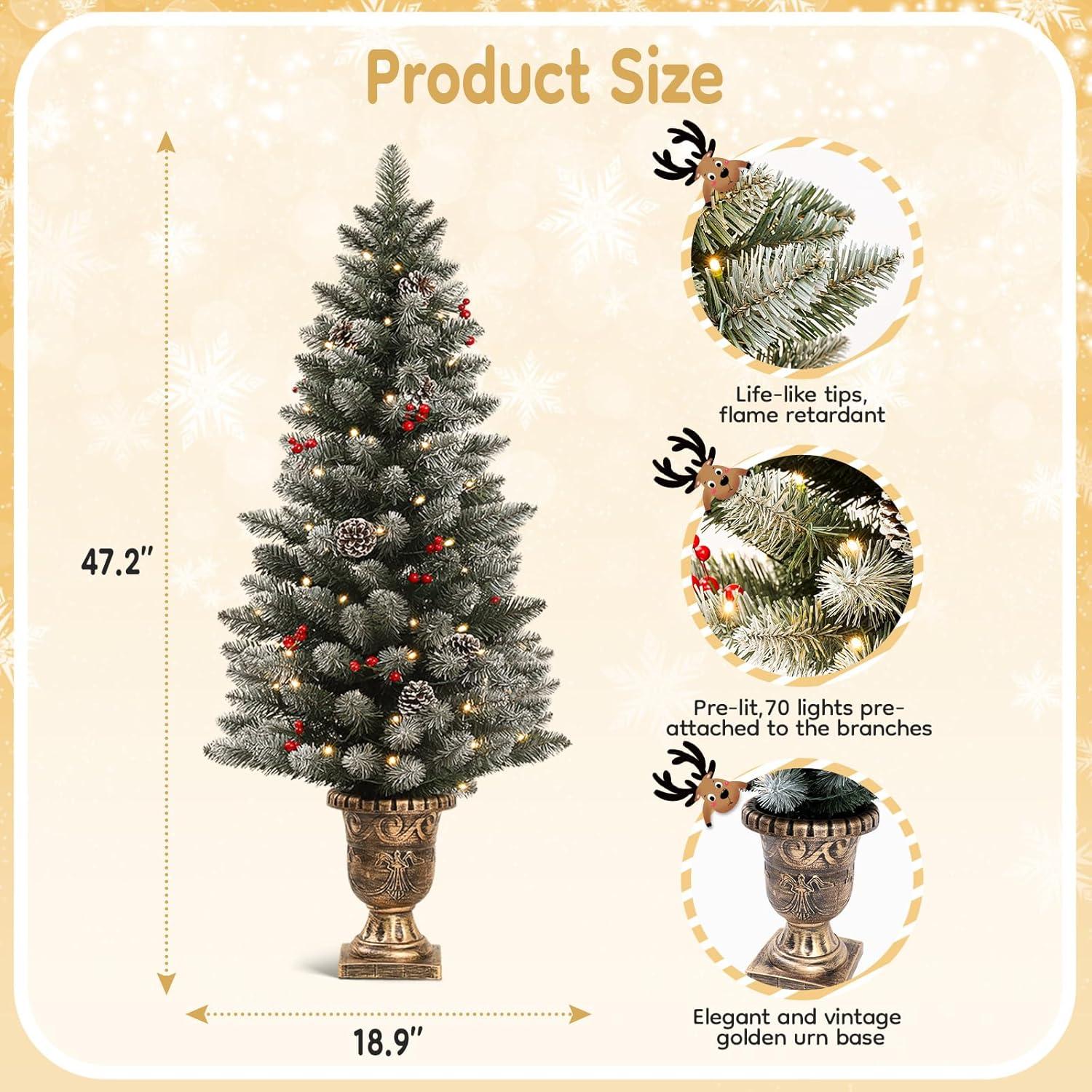 4ft Pre-Lit Artificial Christmas Tree with Gold Pot Base