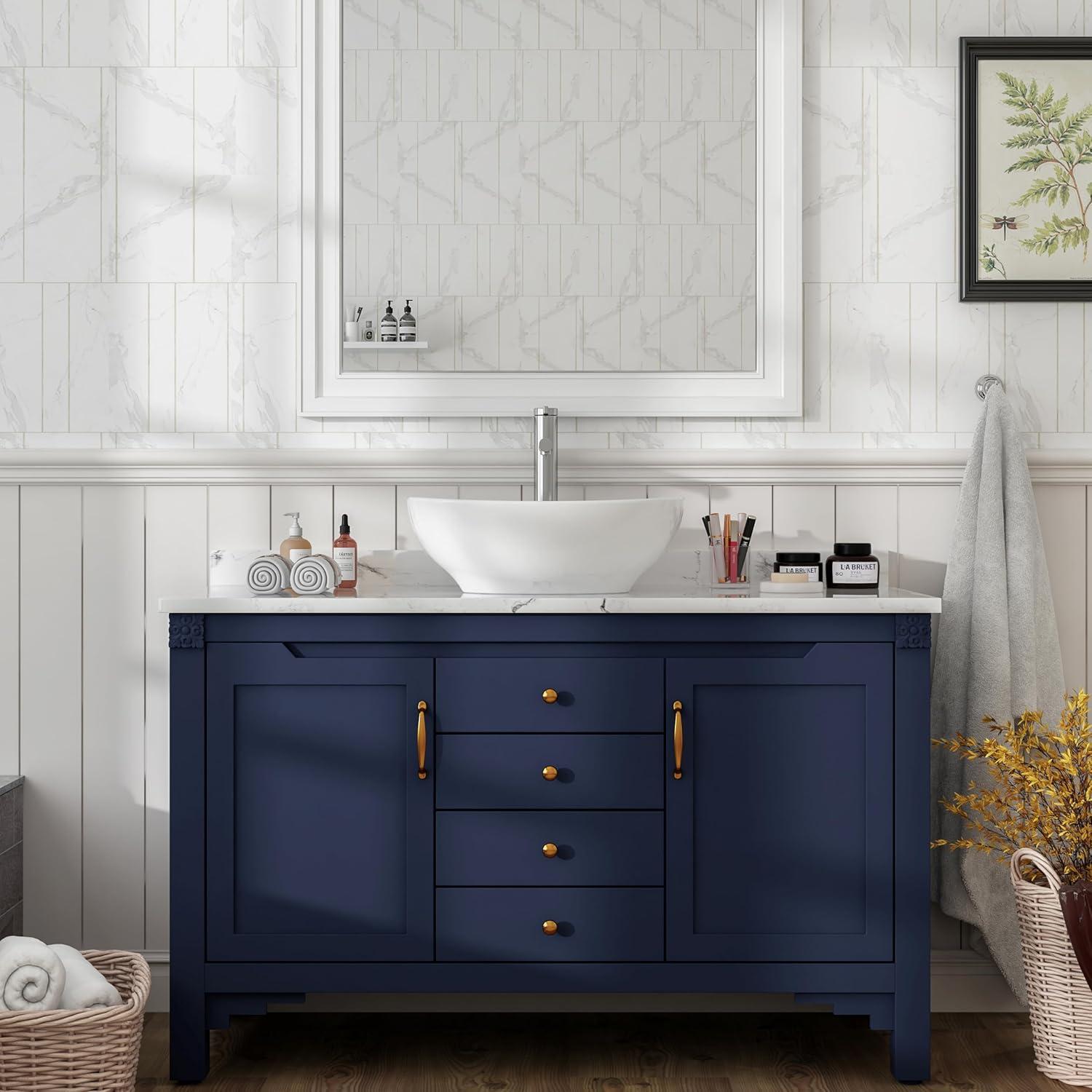 MEJE 16x13-inch Oval White Ceramic Vessel Sink,Modern Egg Shape Bowl, Above Counter Bathroom Vanity Sink