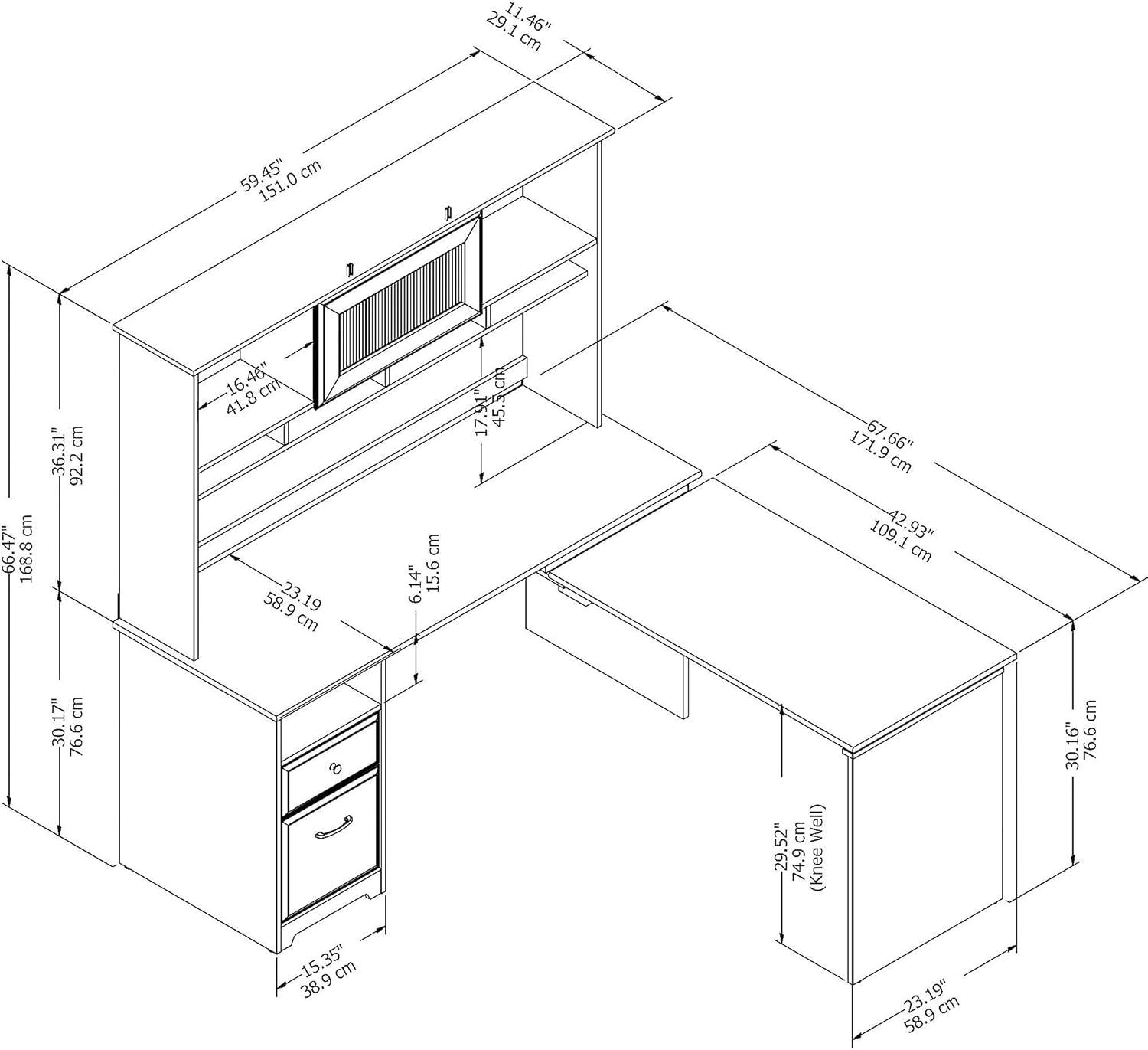 Espresso Oak Adjustable Height L-Shaped Desk with Hutch and Drawers