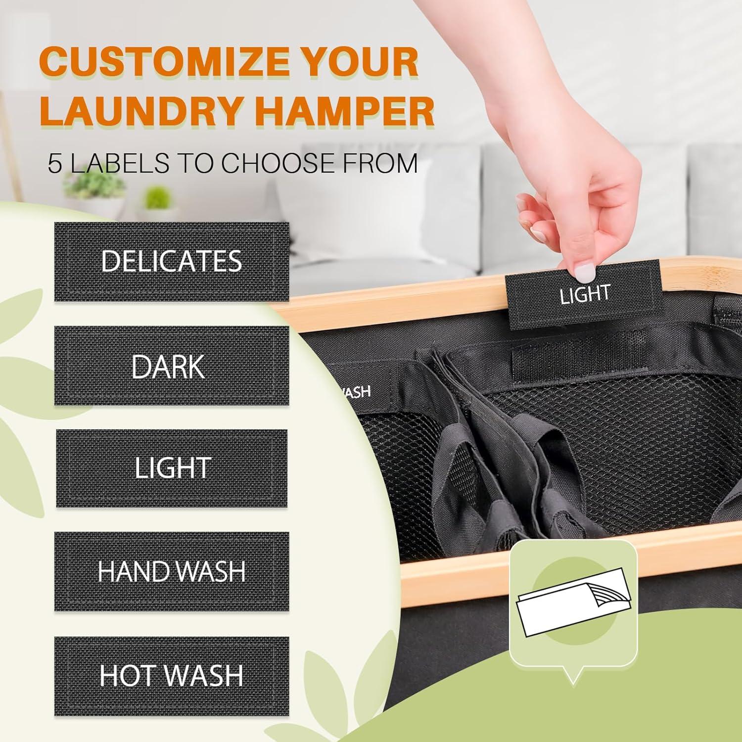 JASODI Laundry Hamper with Lid, 160L Extra Large Laundry Basket 3 Section Dirty Clothes Hamper for Laundry with Removable Laundry Bags