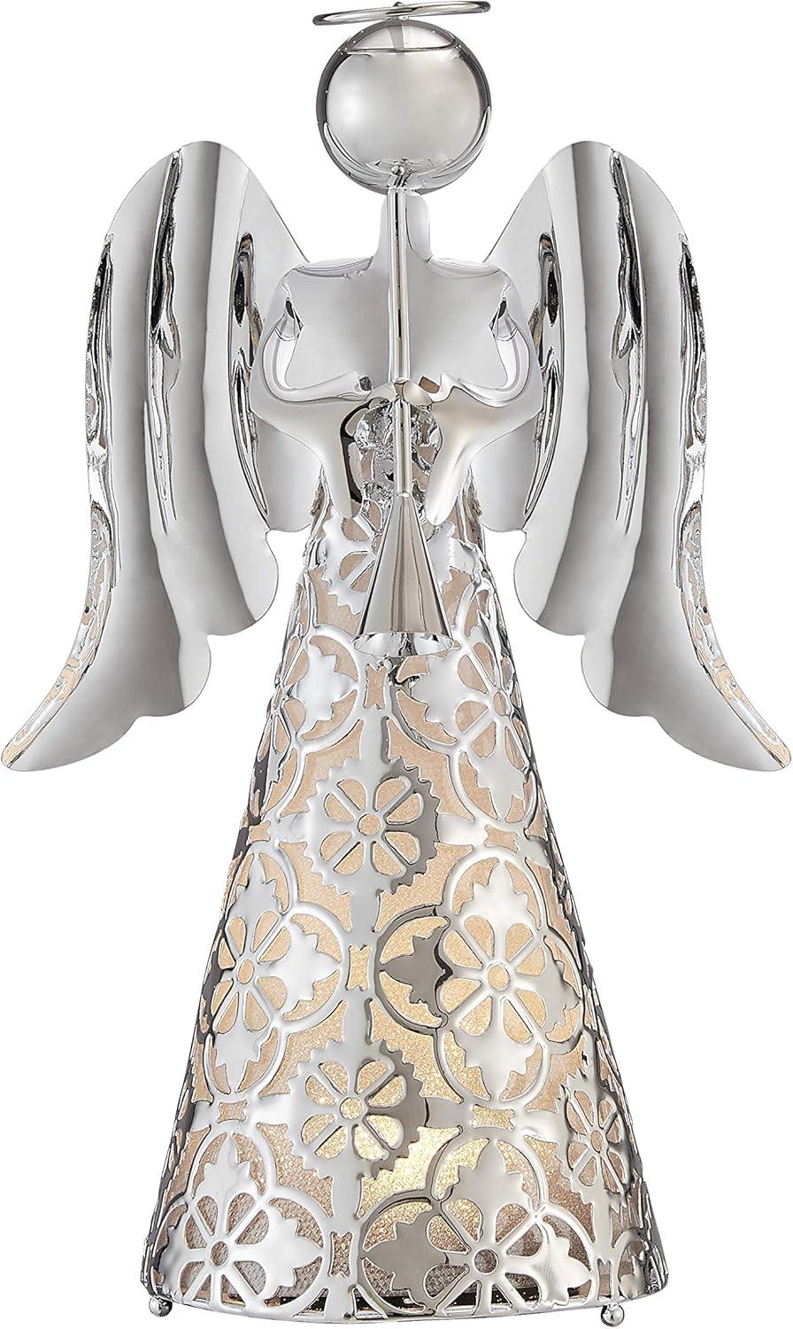 9" Pre-Lit LED Tabletop Angel Decorative Figurine Silver - Haute Décor