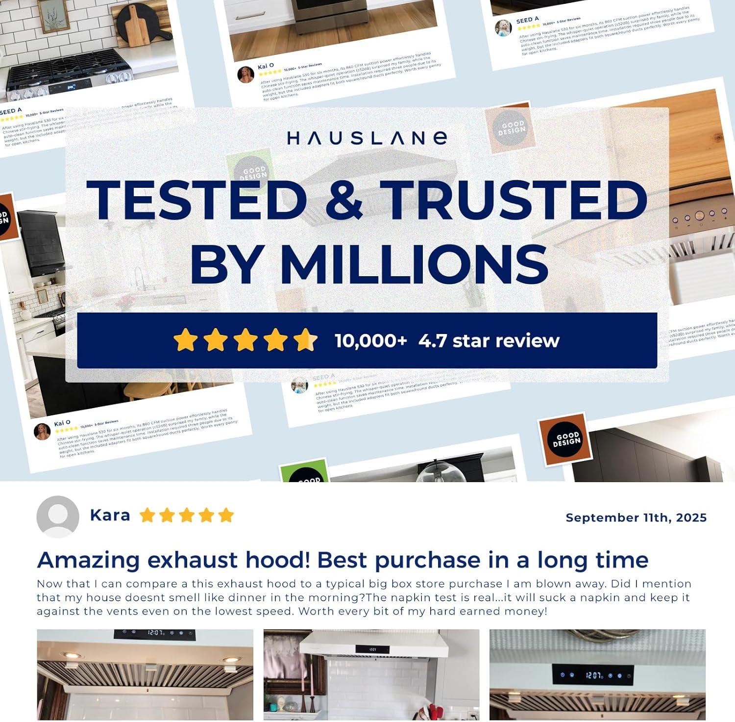 Hauslane Hauslane Range Hood 30 Inch - Under Cabinet Range Hood 30" Stainless Steel Kitchen Hood, Vent Hood 30 Inches, Stove Vent Hood for Kitchen, Vent Hoods 30 Inch with LED - Chef Series PS18 XJ-TLKX-SFBU