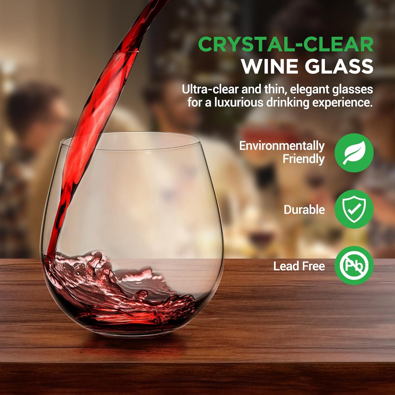 NutriChef 12 Pcs. of Crystal-Clear Stemless Wine Glass - Ultra Clear and Thin, Elegant Clear Wine Glasses, Hand Blown