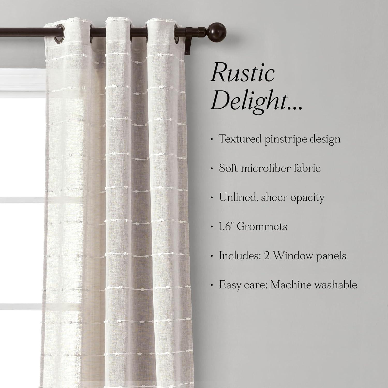 Lush Decor Farmhouse Textured Sheer Polyester Sheer Curtain Pair (Set of 2)