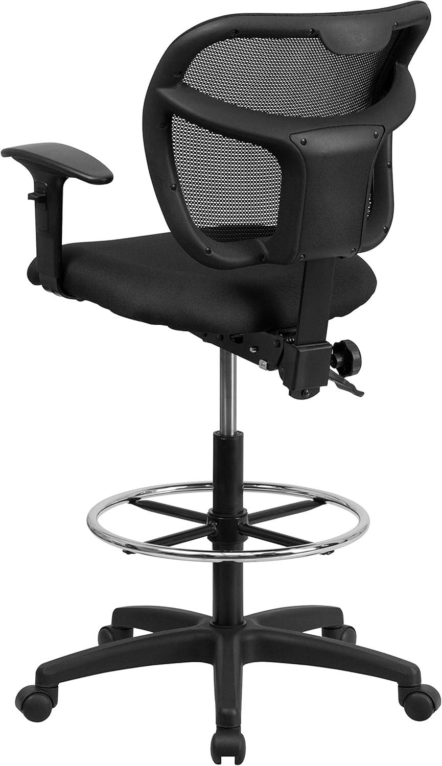 ErgoFlex 360° Black Mesh Drafting Chair with Adjustable Arms