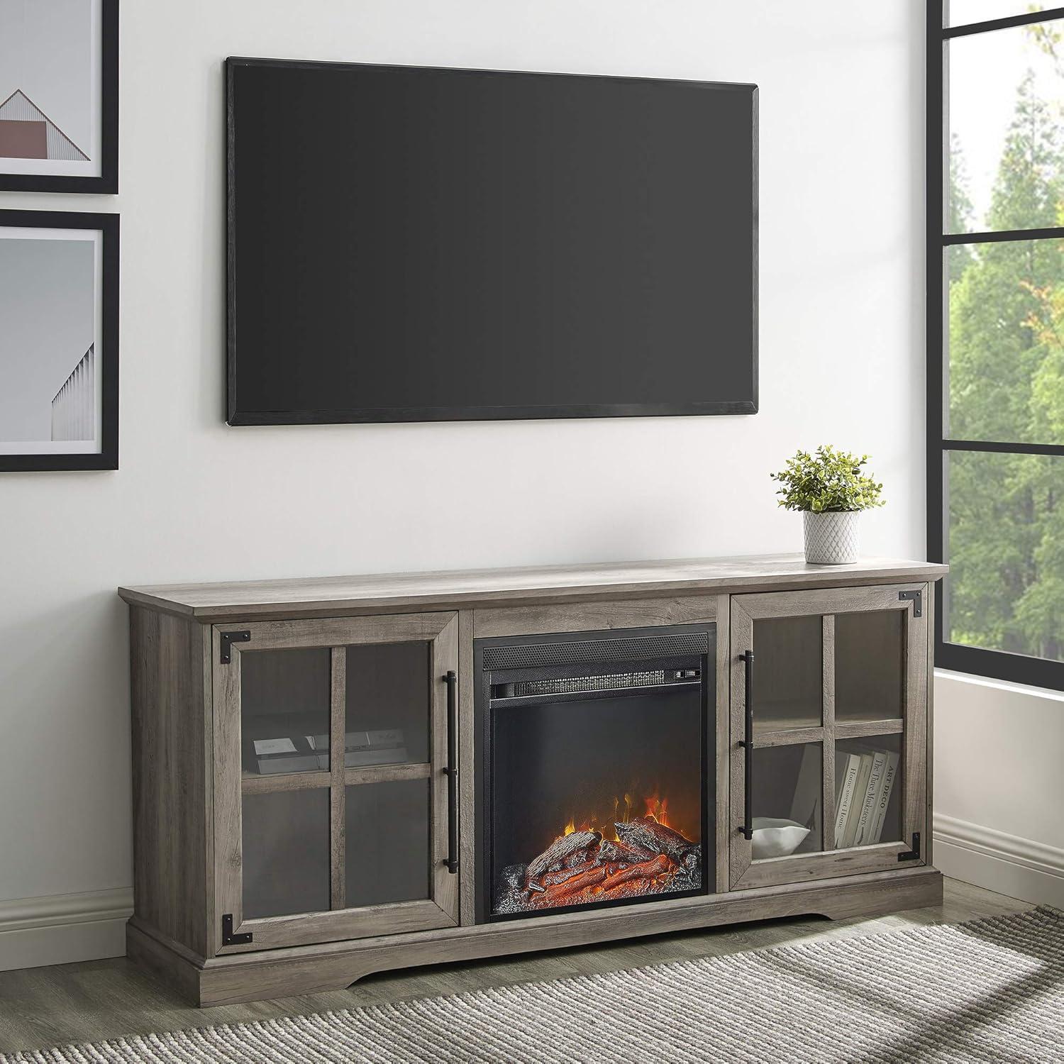 Gray Wash 60" Electric Fireplace TV Console with Cabinets