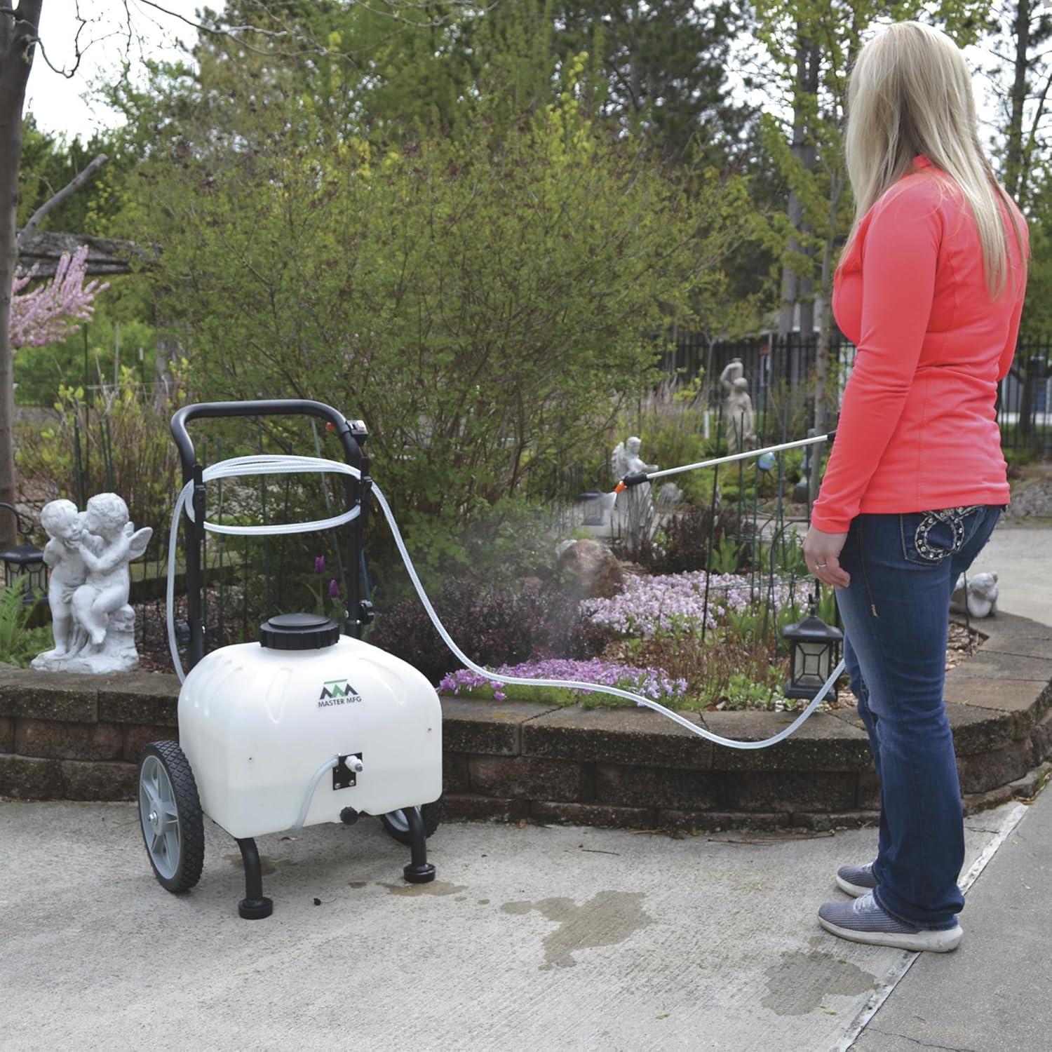 master mfg 27080 gardener rechargeable cart sprayer - 12v, 9 gal capacity - model no.  pcd-e3-009b-mm