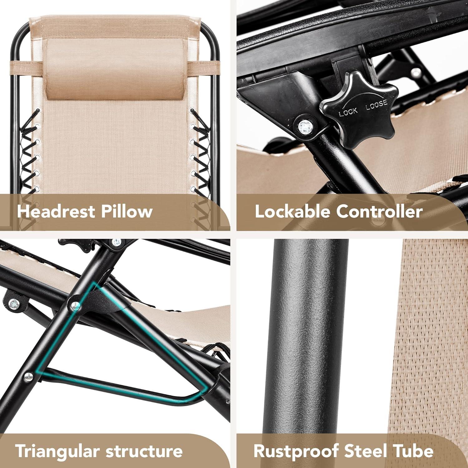 Best Choice Products Set of 2 Zero Gravity Lounge Chair Recliners for Patio, Pool w/ Cup Holder Tray - Beige