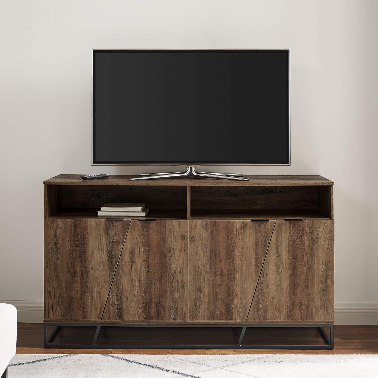 58" 4 Door Contemporary Storage Console Sideboard Rustic Oak - Saracina Home: Modern Laminated MDF Credenza