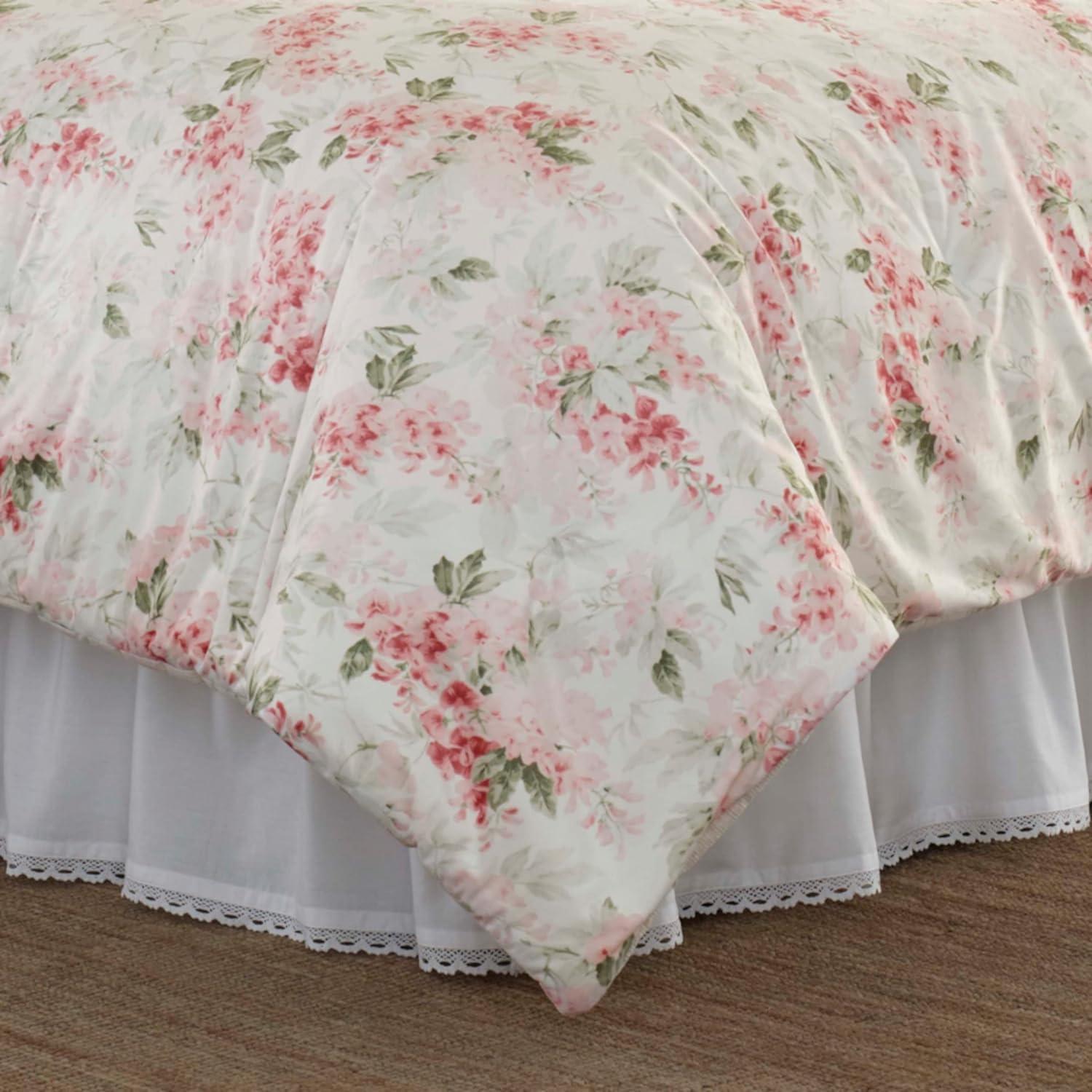 Full White Cotton Reversible Floral Comforter Set