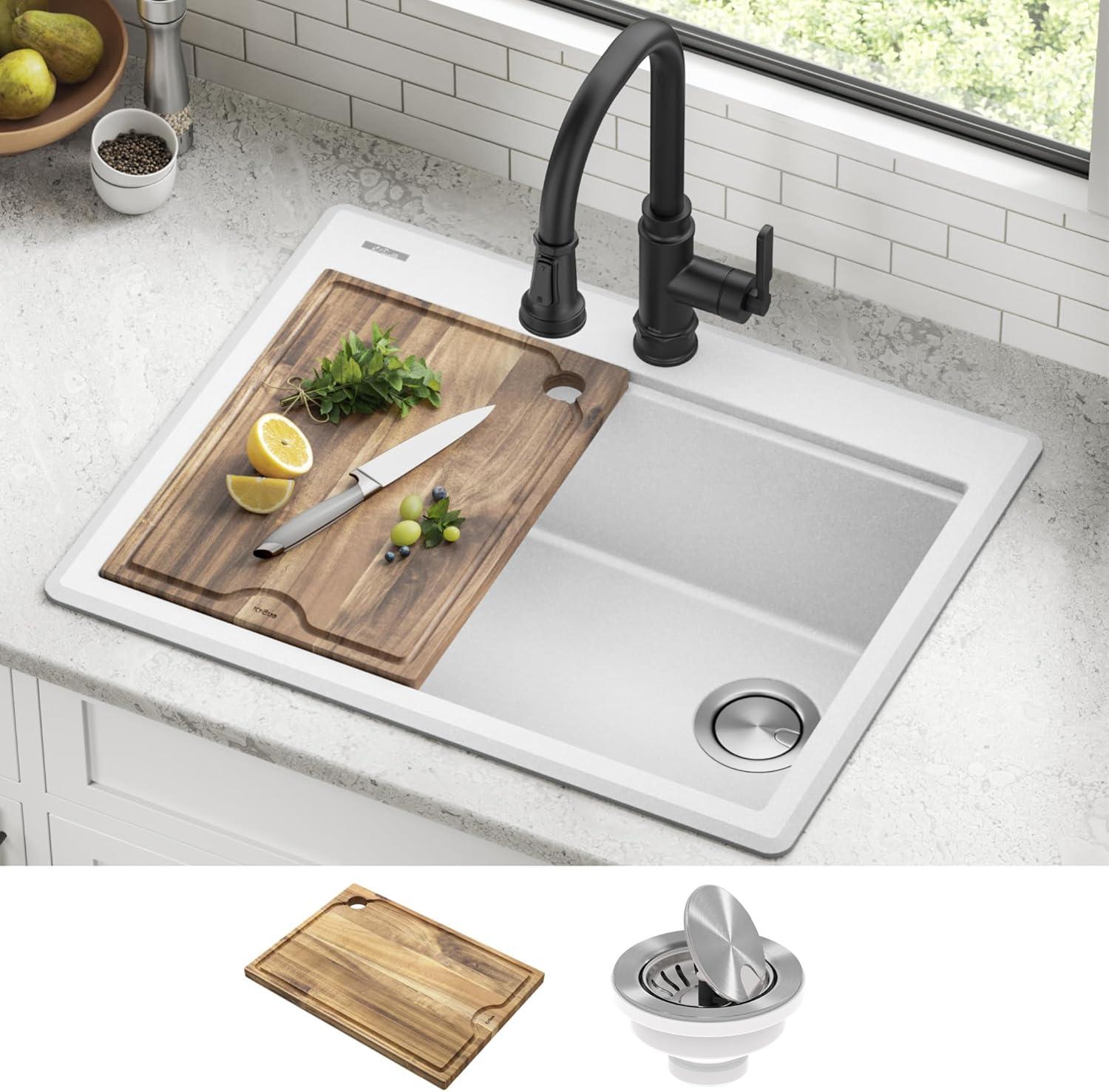 KRAUS Bellucci Granite Composite Workstation Drop-In Top Mount Single Bowl Kitchen Sink with Accessories