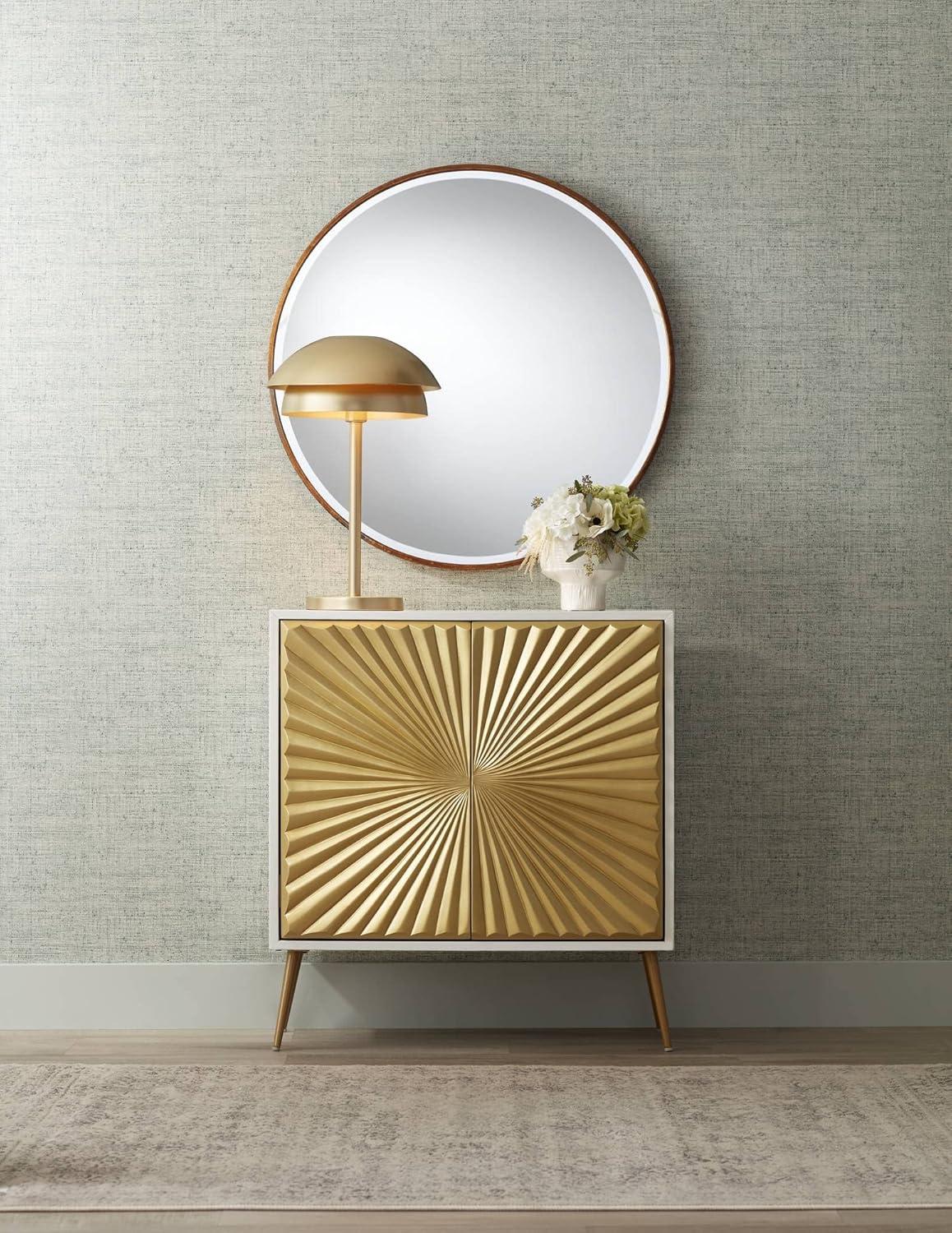 Antique Gold Round Wood Wall Dresser Mirror