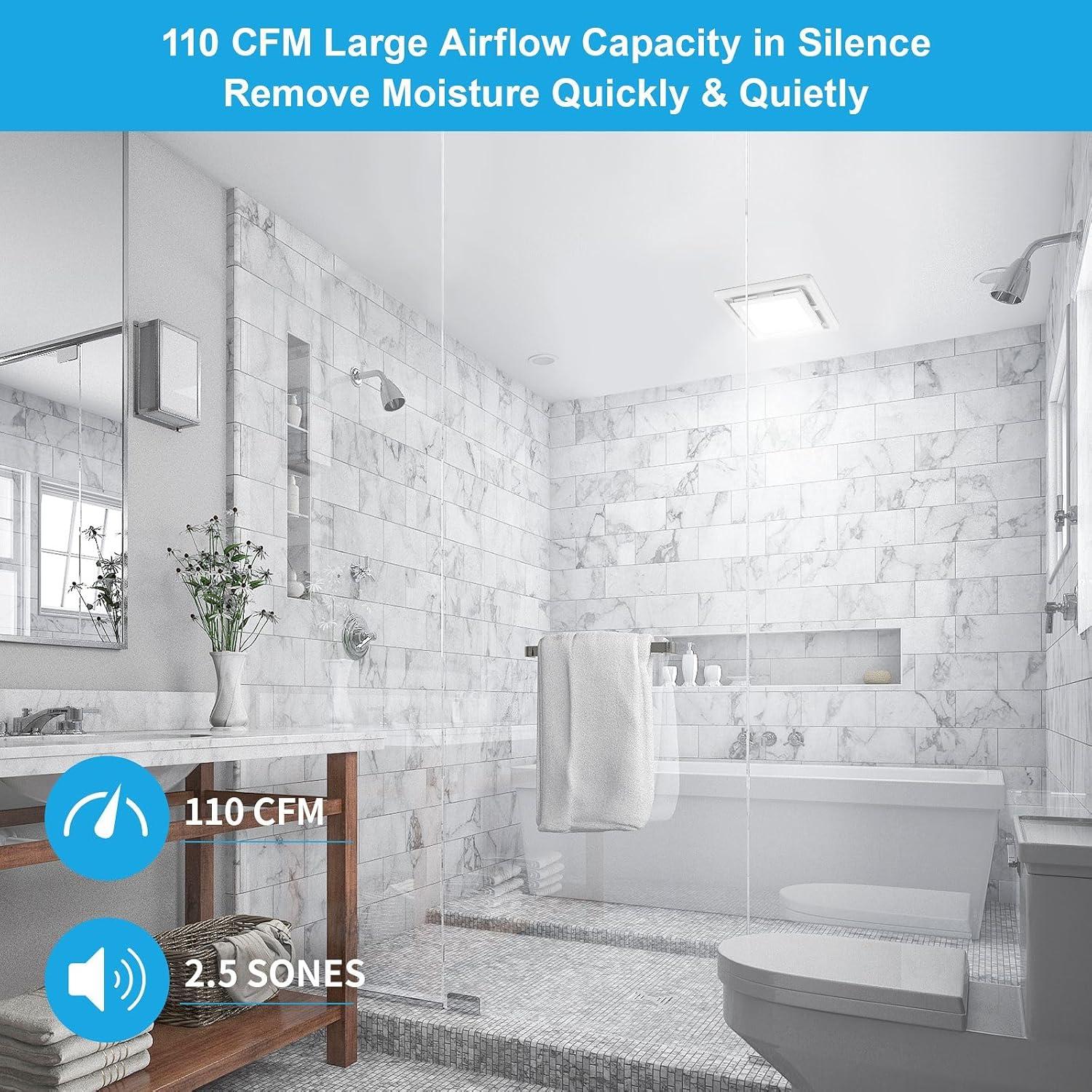 110 Cfm Quiet Bathroom Exhaust Fan With Light, 6500K 800Lm Household Ventilation Fan Light Combo, Energy Saving Ceiling Mount, Multipurpose Bath Extractor Fan, Easy To Install