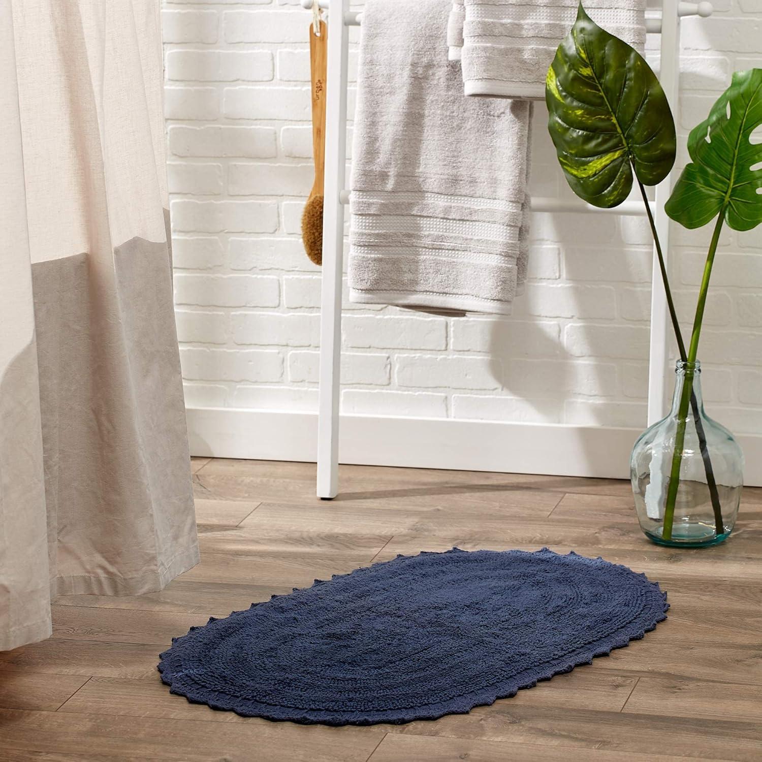 French Blue Small Oval Crochet Bath Rug, 17x24